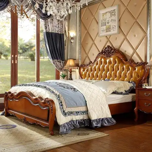 淮木实木床欧式床美式家具真皮床田园床18米床雕花婚床客厅卧室欧式