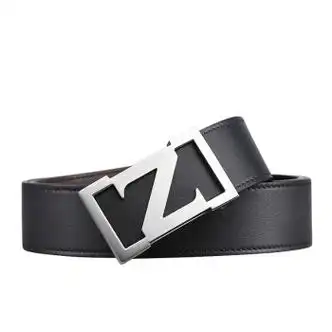 vvbrown意大利品牌真皮头层牛皮字母z时尚板扣男士皮带生日礼物黑色