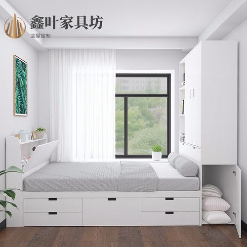 小房间衣帽间实木小户户型多功能柜子组合1米榻榻米衣柜床