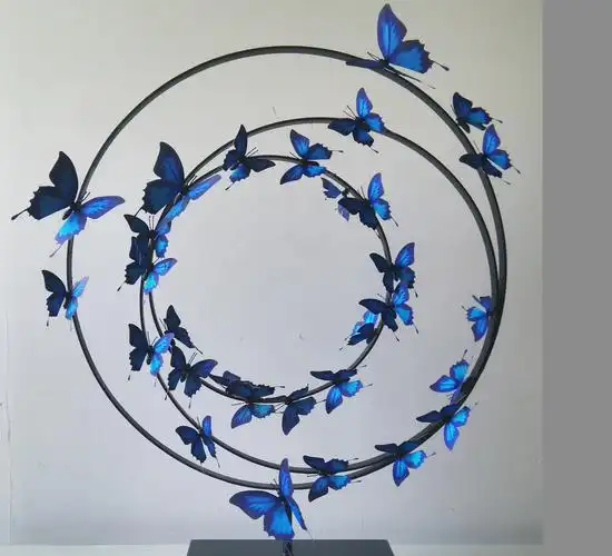 批发创意工艺品烤漆大号蝶舞飞扬新中式铁艺玄关客厅家居摆件-紫砂工