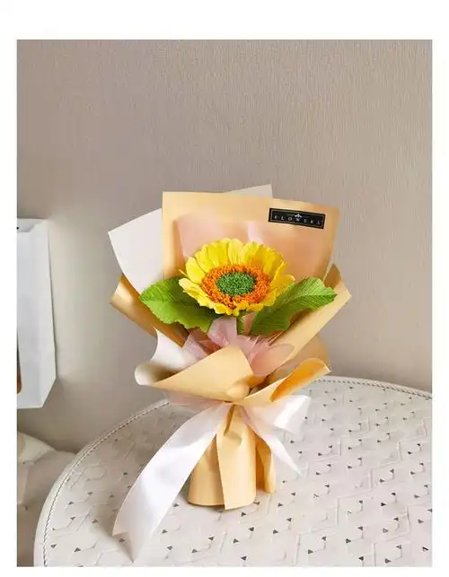 向日葵单支花束材料包 皱纹纸手工纸花diy套装父亲教师节礼物