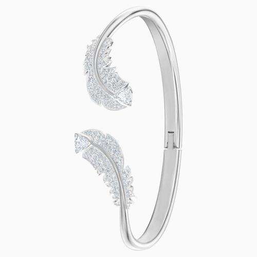 施华洛世奇女士水晶羽毛装饰精美开口手镯 white, gold-tone plated m