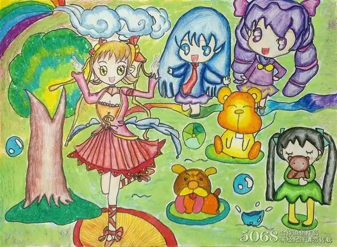 快乐的跳舞儿童蜡笔画图片大全 - 5068儿童网