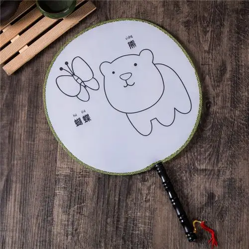 空白扇子带图 儿童diy手绘宫扇涂鸦扇 亲子活动绘画圆扇子材料