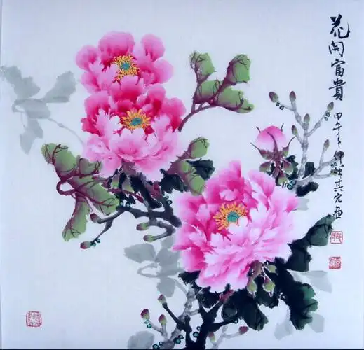 国画牡丹《紫气东来》,《花开富贵》,《富贵平安