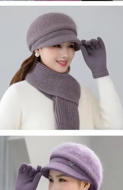 70岁老太太的帽子秋冬中老年人妈妈加厚保暖帽奶奶兔毛线针织洋气棉帽