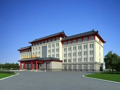 中式办公室建筑3d建筑模型