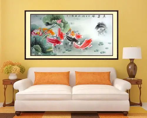 九鱼图寓意长长久久,连年有余,作品挂在家里餐厅或客厅都是不错的选择