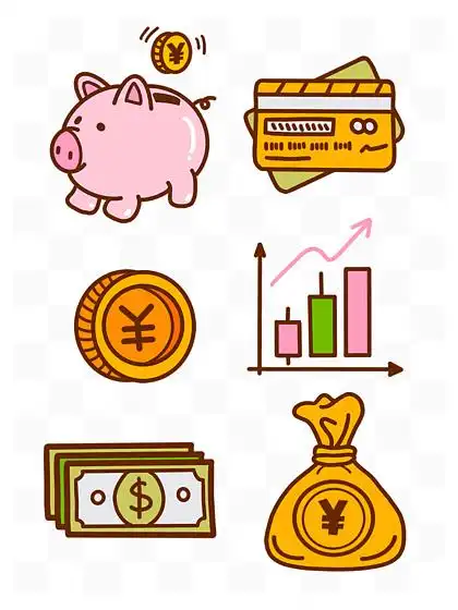 手绘卡通金币收益理财存 i>钱 /i>罐小猪银行卡可爱