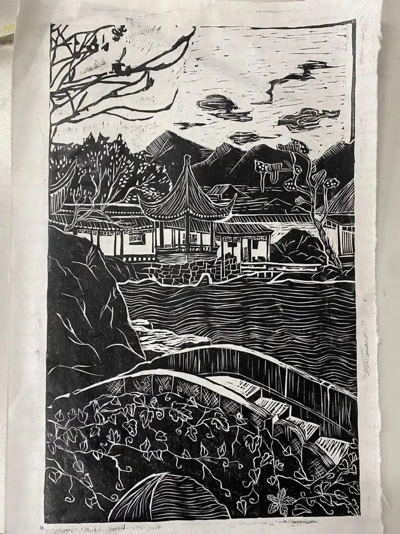 黑白木刻 版画 《祖国风光 园林系列》 黑白木刻版画《祖国风光 苏州