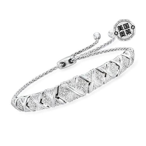 ross-simons 925 银钻石篮纹 bolo 手链 - 白色 【美国奥莱】直发