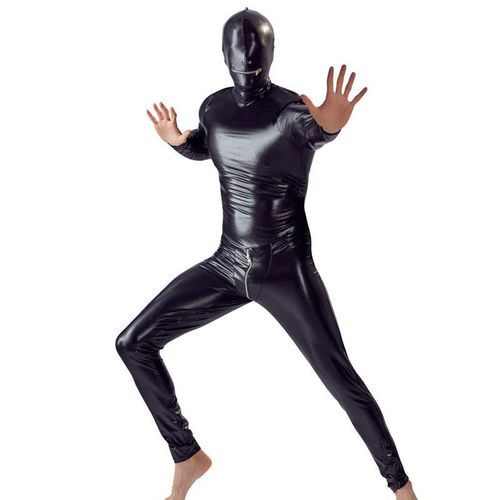 魂域男士连体衣长袖黑色紧身套头全包舞台装弹力双拉链2021黑色s