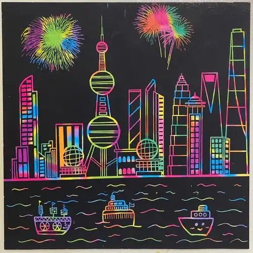 手工上海外滩刮画4040cm