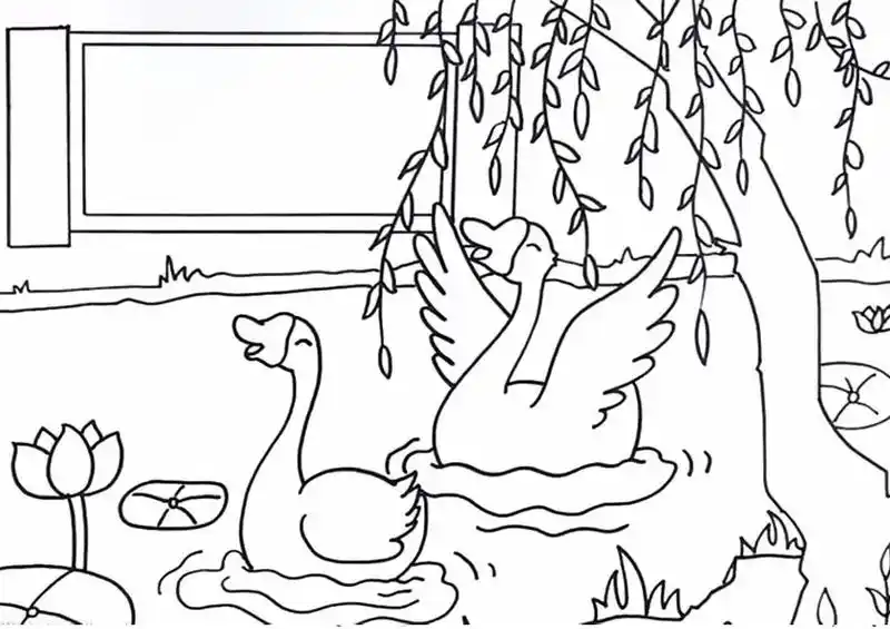 黑白线稿诗配画模板配彩图打印#小报模板 #素材 #手抄报  - 抖音