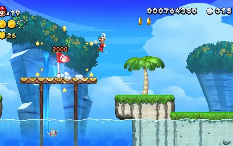 新超级马力欧兄弟u豪华版 薄荷诸岛-1 喷泉海滩 0伤或少伤 星星金币