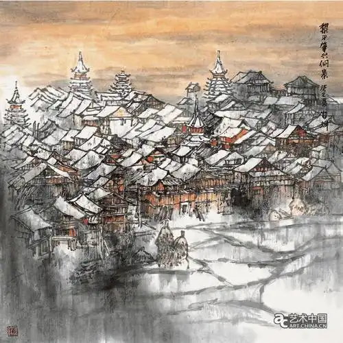 耿安辉《黎平肇兴侗寨》68×68cm