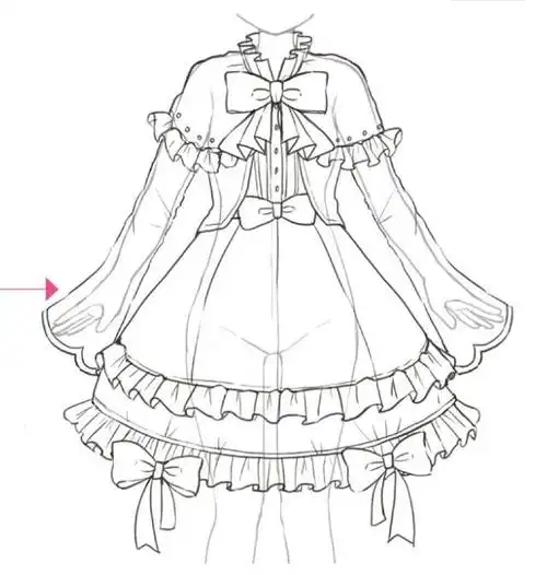 一条洛丽塔裙子的模样就画出来了,这么看来还是挺简单的~头部装饰我们