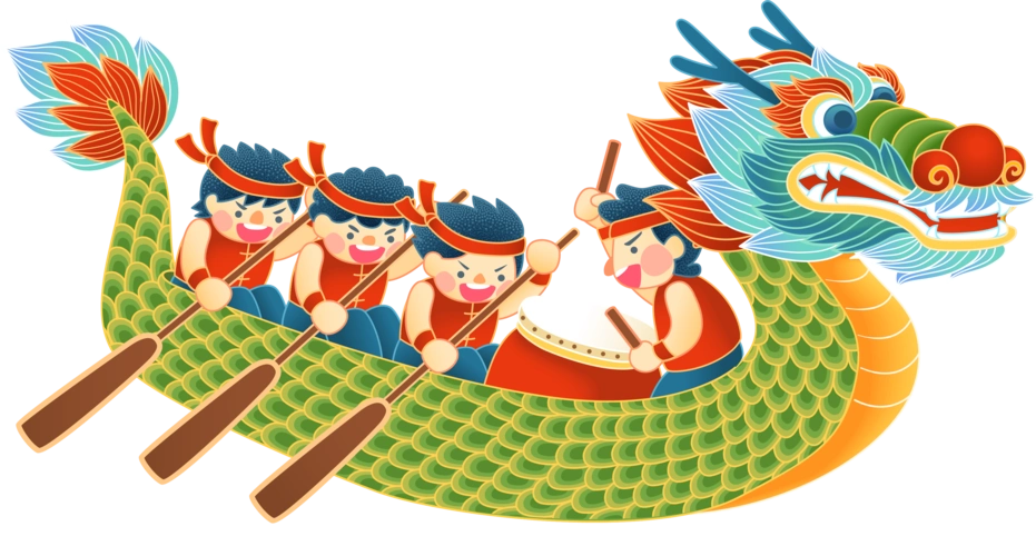龙舟划龙舟赛龙舟插画描边