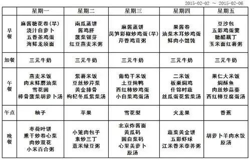 北京红缨幼儿园营养食谱