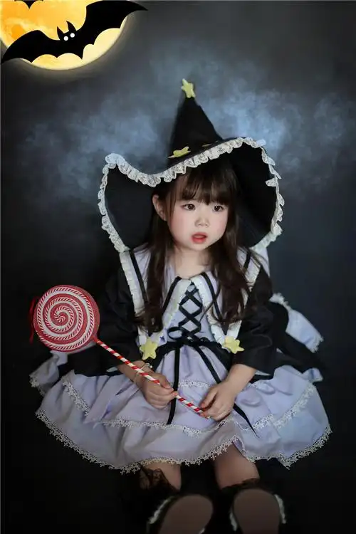 万圣节洛丽塔cos服小魔女洛丽塔裙子女巫表演连衣裙蓬蓬裙 加绒魔法裙