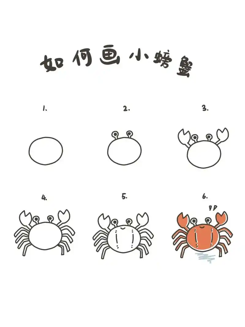 【简笔画】小螃蟹教程.99step1. 先画出一个圆形. 17 - 抖音