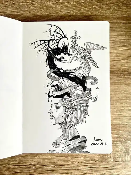 每一次选择的背后,不知有多少小天使与小恶魔再争斗呢#画画  #绘画