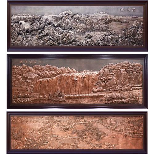 紫铜浮雕清明上河图纯铜挂画山水装饰画千里江山图背景墙壁画靠山