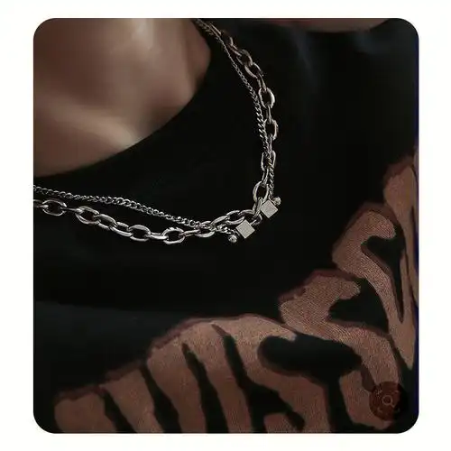 叠戴双层钛钢项链男欧美风街头嘻哈潮