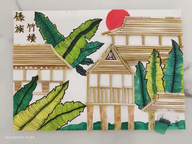 麦杆作画傣族竹楼