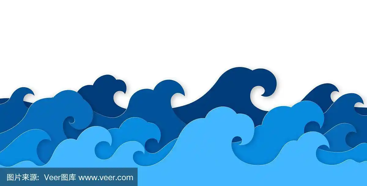 碧水波浪剪纸装饰,海洋景观与波浪波浪的海洋.