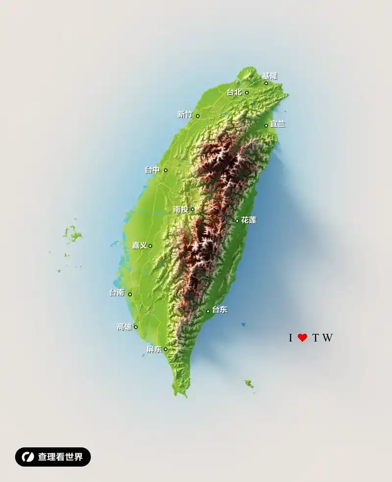 宝岛台湾.台湾省以及周边附属岛屿3d渲染地形图; 台湾岛四面 - 抖音
