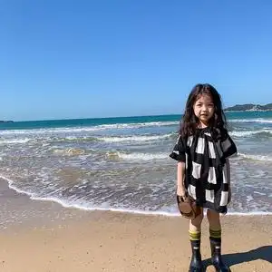 韩范童装女童不规则裙子夏装三岁女孩洋气衣服儿童黑白格子连衣裙