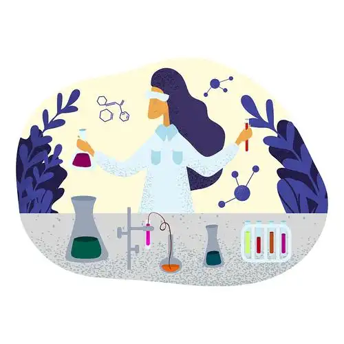 穿着实验服在实验室做研究的女化学科学家.插画下载