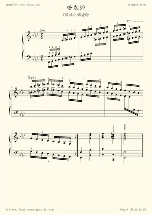哈农钢琴练指法39(f旋律小调音阶)