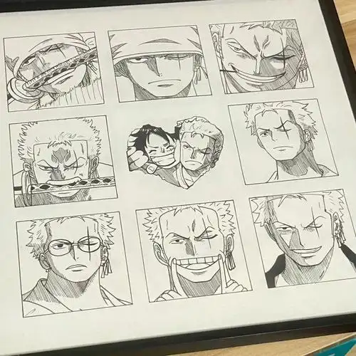 海贼王格子手绘画索隆九宫格