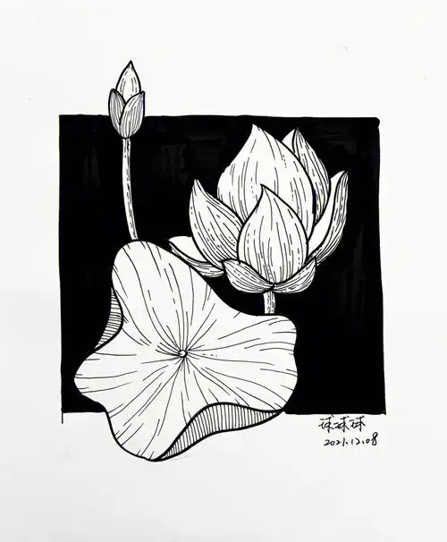 黑白装饰画花卉