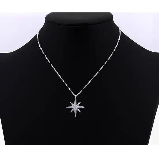 镀925银太阳镶钻吊坠项链女式日韩版个性潮流镀白金锁骨链配饰