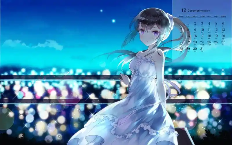 2020年12月二次元性感白裙美女日历壁纸