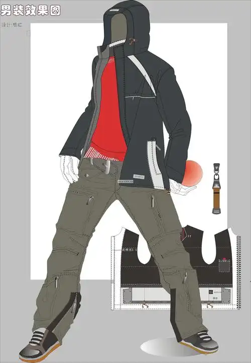 男装运动套装设计手稿图-男士运动套装款式效果图-cfw服装设计