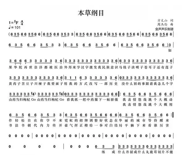 周杰伦-本草纲目简谱#f调-乐手网