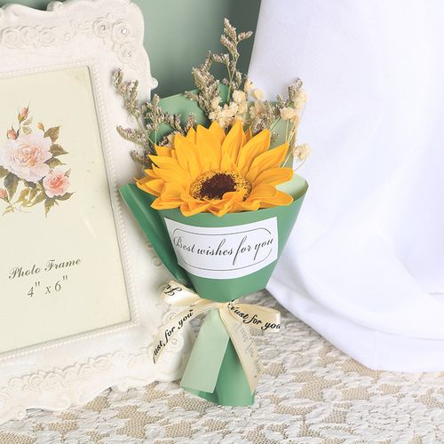 母亲节向日葵花束香皂花干花仿真小花束永生花单只礼盒搭配迷你