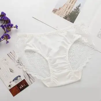 茹萱乐夏季新款真丝内裤女蕾丝性感低腰无痕透气桑蚕丝三角裤跨境白色