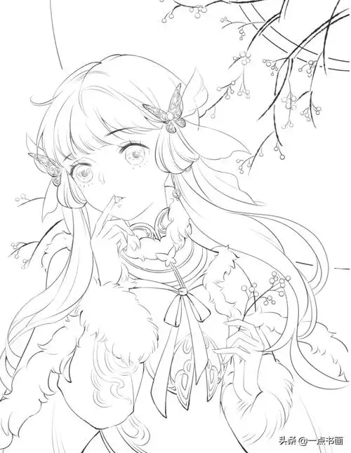 铅笔线描古风美人画法_头发_线条_人物