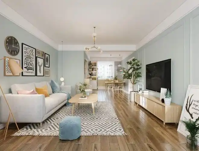 漆调色,和石膏线条搭配让空间的色彩充分发挥清爽与宁静的明快效果