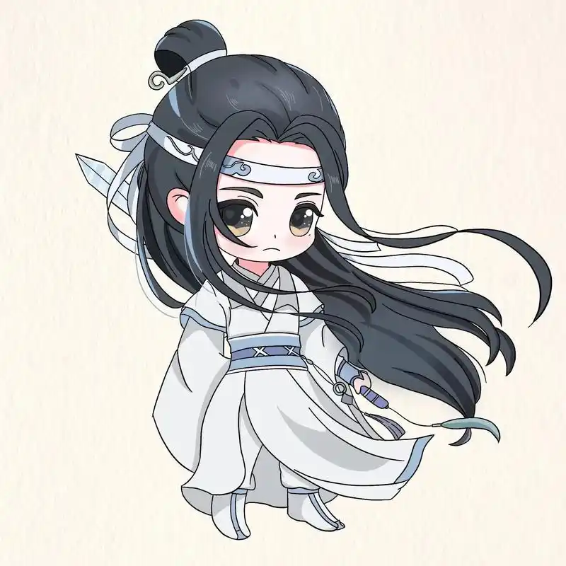 一学就会的魔道祖师蓝忘机古风简笔画教程.简笔画23/100天 - 抖音