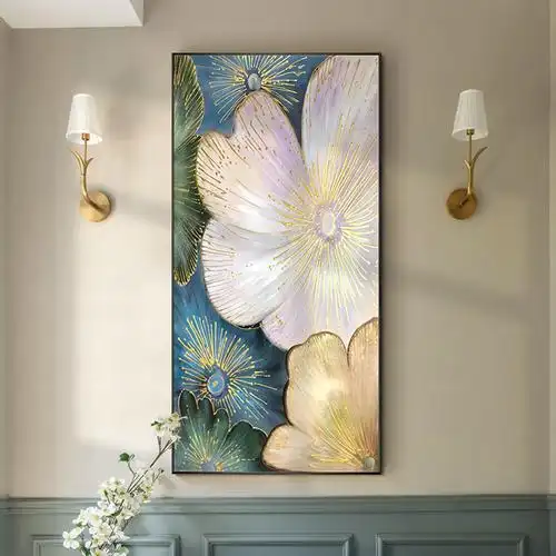 美式手绘油画入户玄关轻奢壁画客厅装饰画走廊过道沙发背景墙挂画