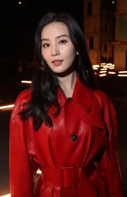 刘诗诗红皮衣看秀造型