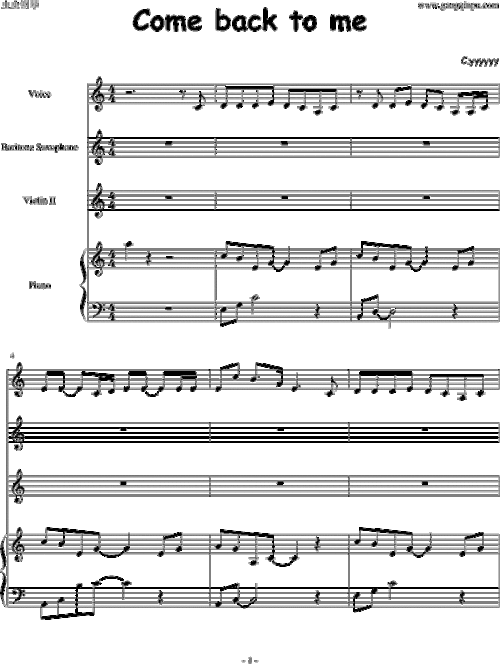 come back to me【弹唱版】钢琴谱-c调-虫虫钢琴
