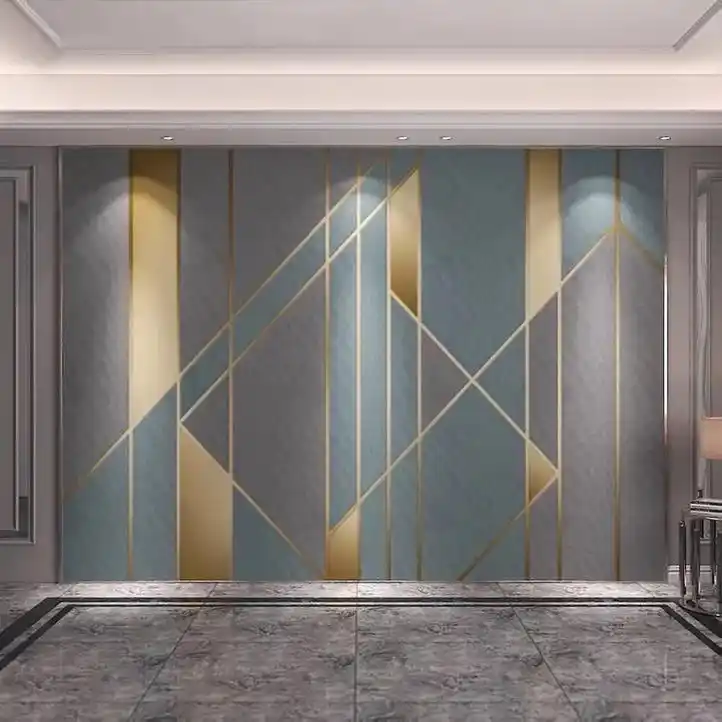 简约现代轻奢客厅样板间电视背景墙壁纸抽象几何图形墙布艺术壁画