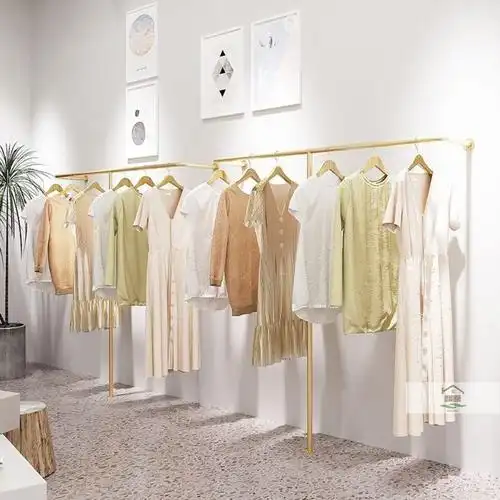 服装店上墙展示架壁挂童装侧挂金色女装店货架挂衣杆落地式陈列架